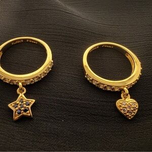 Kirks Folly Gold Tone Rings Star Heart Charms Cubic Zirconia Blue Stone Size 8